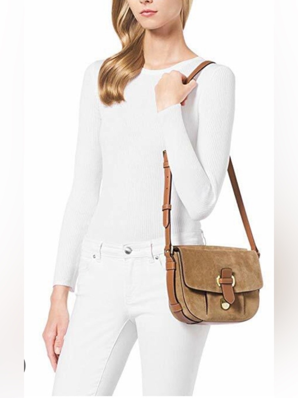 Michael Kors Suede Satchel with Tan Leather Trim - Picture 8 of 16